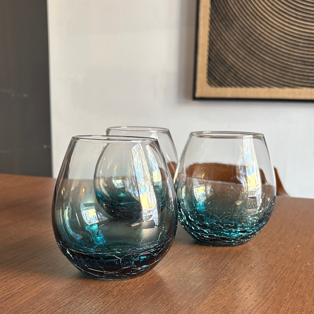 LAST CALL! PIER 1 IMPORTS - Set of Three Blue Crackle Glass Tumblers